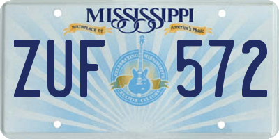 MS license plate ZUF572