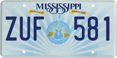 MS license plate ZUF581