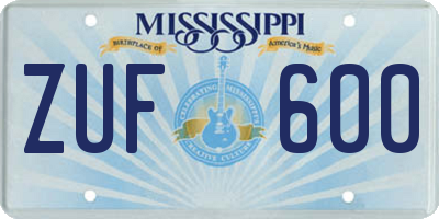 MS license plate ZUF600