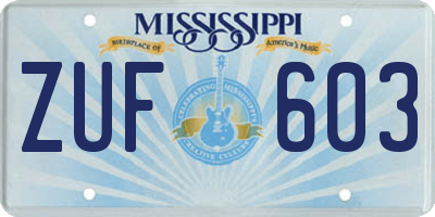 MS license plate ZUF603