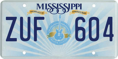 MS license plate ZUF604