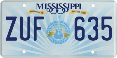 MS license plate ZUF635
