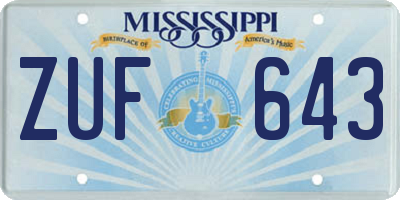 MS license plate ZUF643