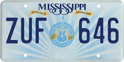 MS license plate ZUF646