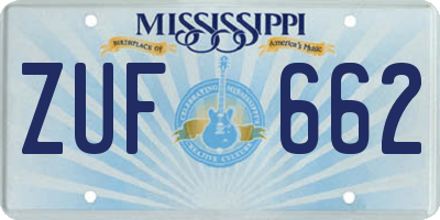 MS license plate ZUF662