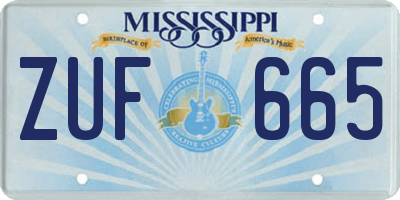 MS license plate ZUF665
