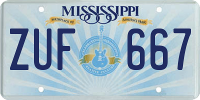 MS license plate ZUF667