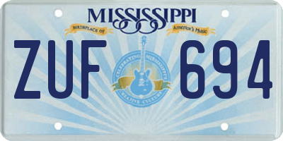 MS license plate ZUF694