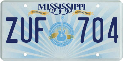 MS license plate ZUF704
