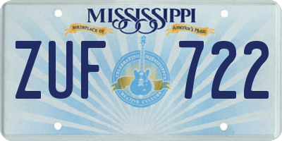 MS license plate ZUF722