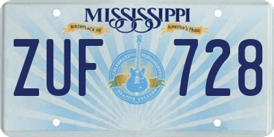 MS license plate ZUF728