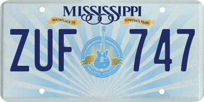 MS license plate ZUF747