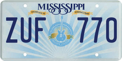 MS license plate ZUF770
