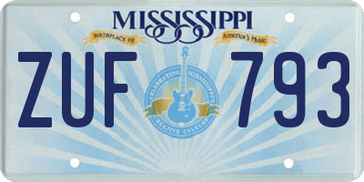 MS license plate ZUF793