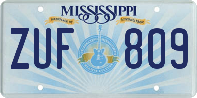 MS license plate ZUF809