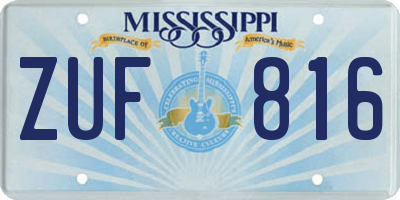 MS license plate ZUF816