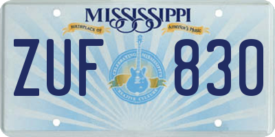 MS license plate ZUF830