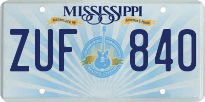 MS license plate ZUF840