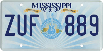 MS license plate ZUF889