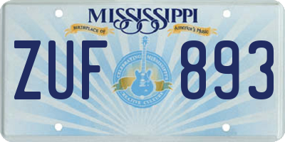 MS license plate ZUF893