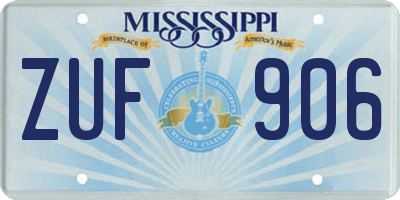 MS license plate ZUF906