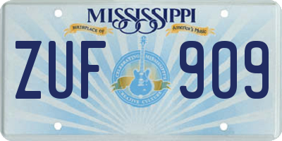 MS license plate ZUF909