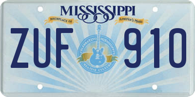 MS license plate ZUF910