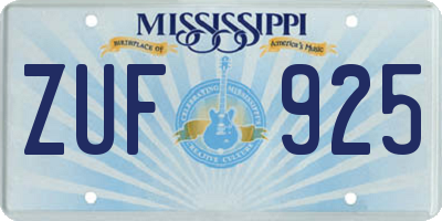 MS license plate ZUF925