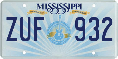 MS license plate ZUF932