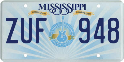 MS license plate ZUF948