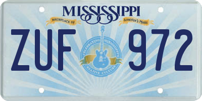MS license plate ZUF972