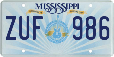 MS license plate ZUF986