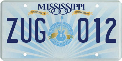 MS license plate ZUG012