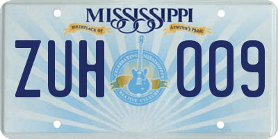 MS license plate ZUH009