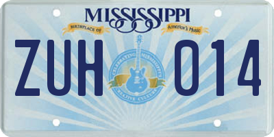 MS license plate ZUH014