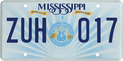 MS license plate ZUH017