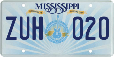 MS license plate ZUH020