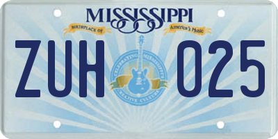 MS license plate ZUH025