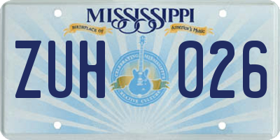 MS license plate ZUH026