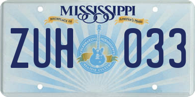 MS license plate ZUH033