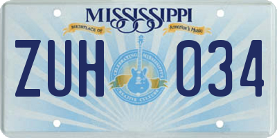 MS license plate ZUH034