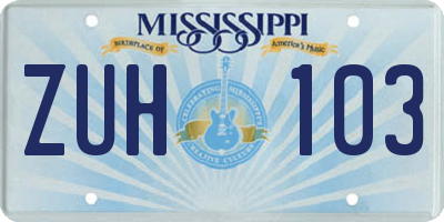 MS license plate ZUH103