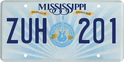 MS license plate ZUH201