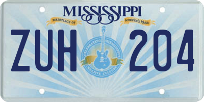 MS license plate ZUH204