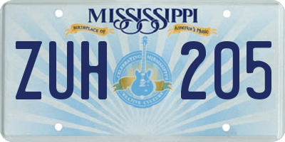 MS license plate ZUH205