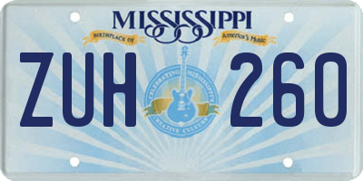 MS license plate ZUH260