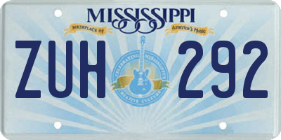 MS license plate ZUH292