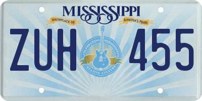 MS license plate ZUH455