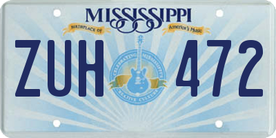 MS license plate ZUH472