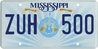 MS license plate ZUH500